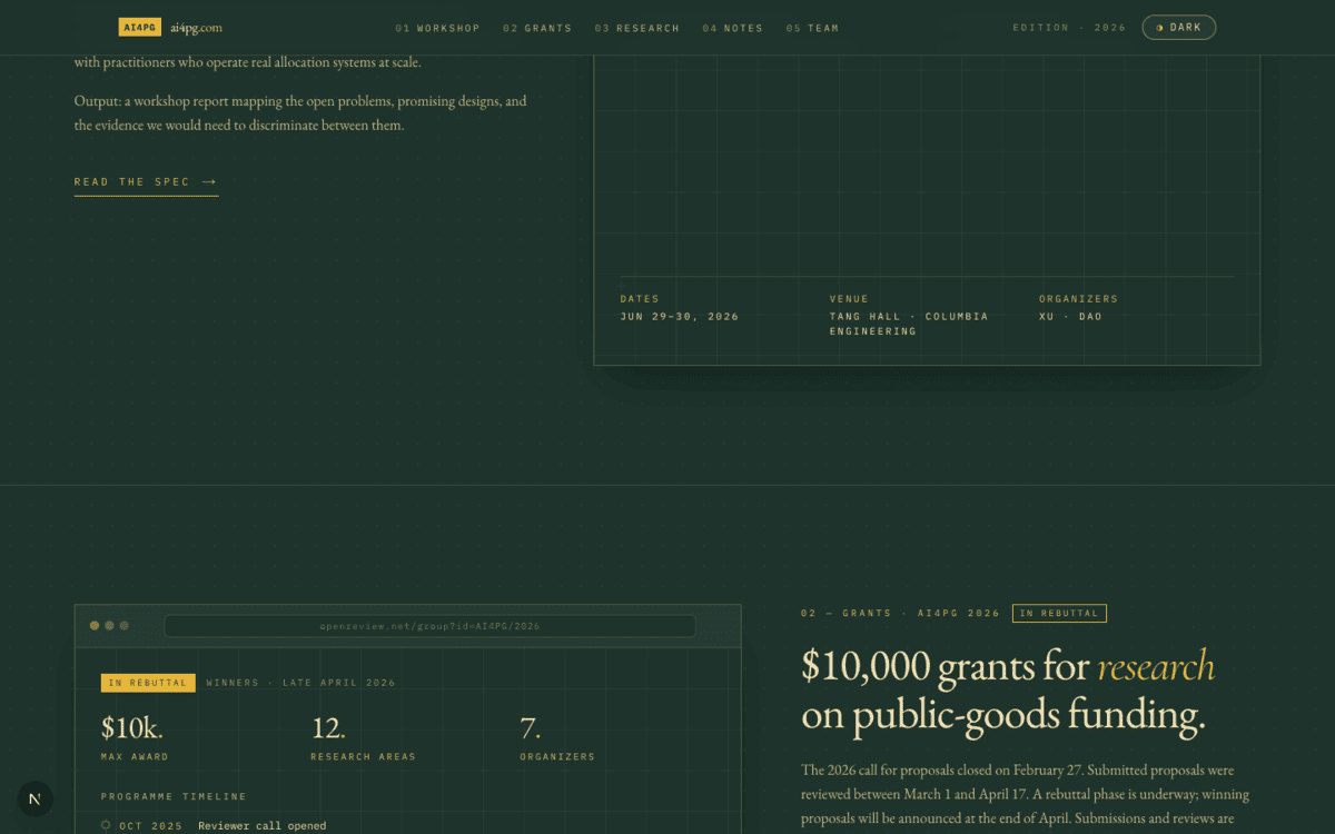 Grants browser frame with timeline