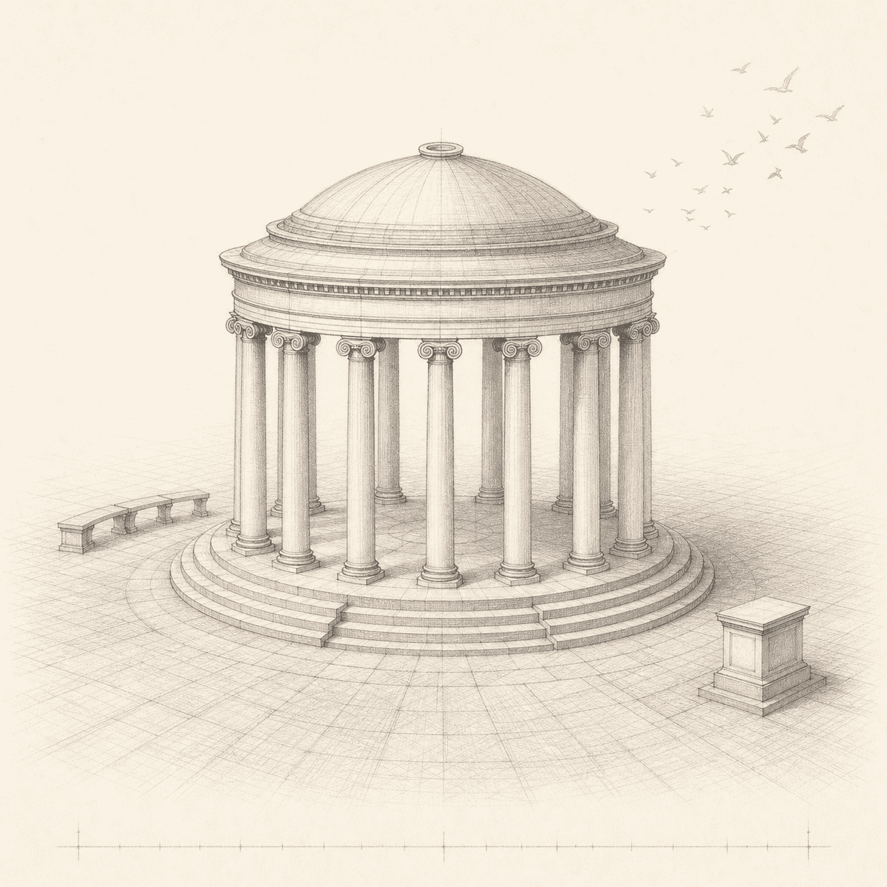 Original graphite-on-paper rotunda render