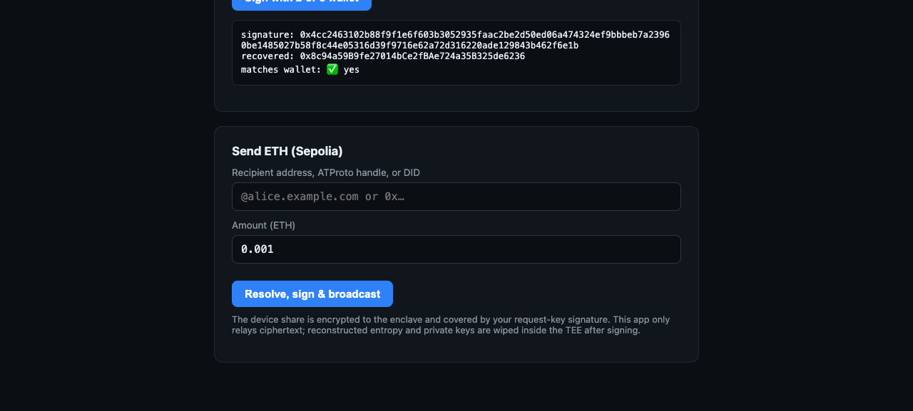 EIP-191 signature result with recovered address match