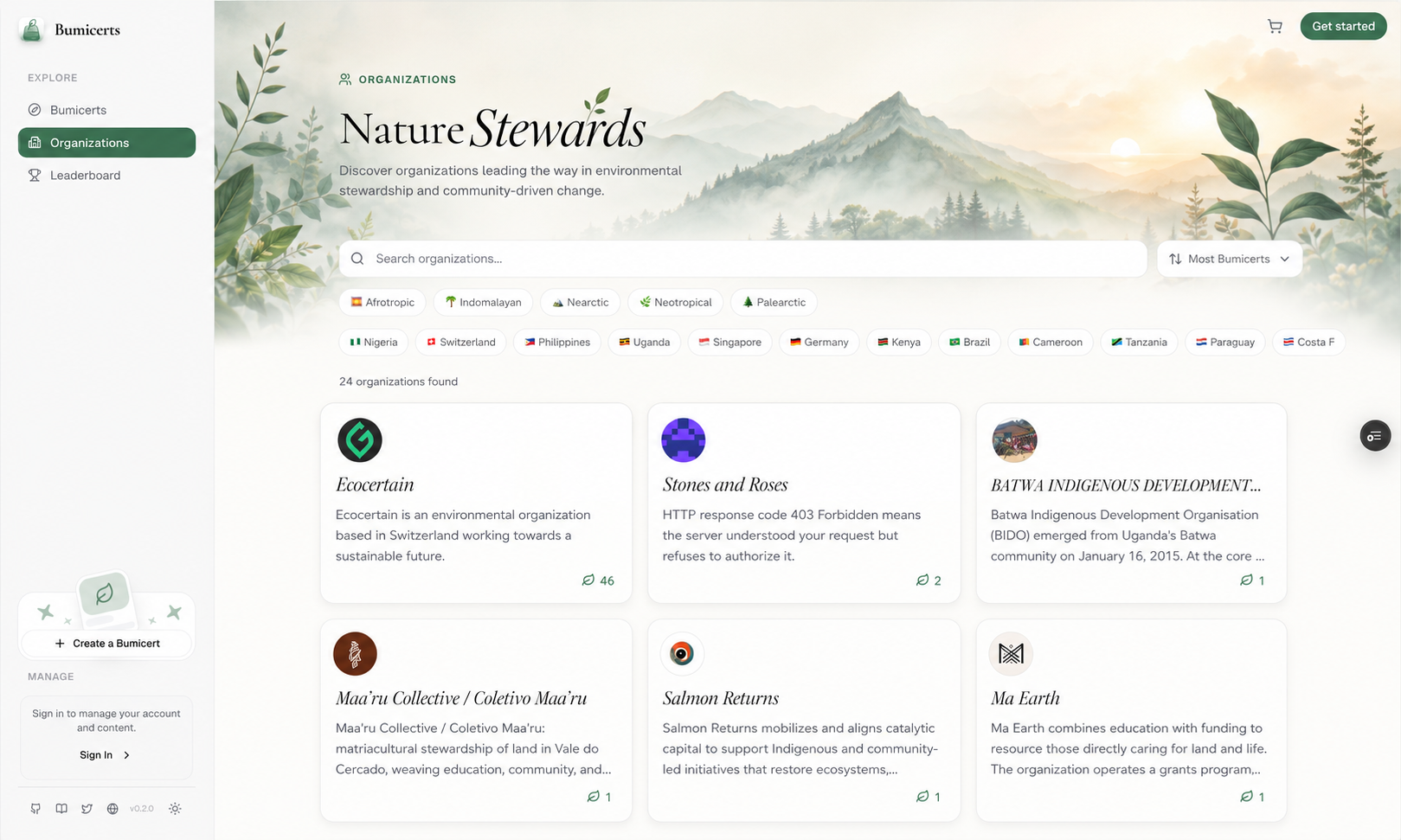 Organizations page AI reference