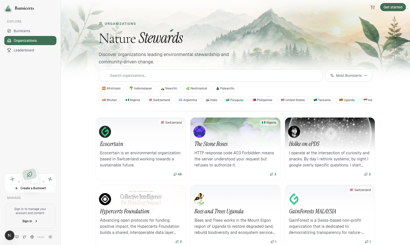 Organizations page light mode