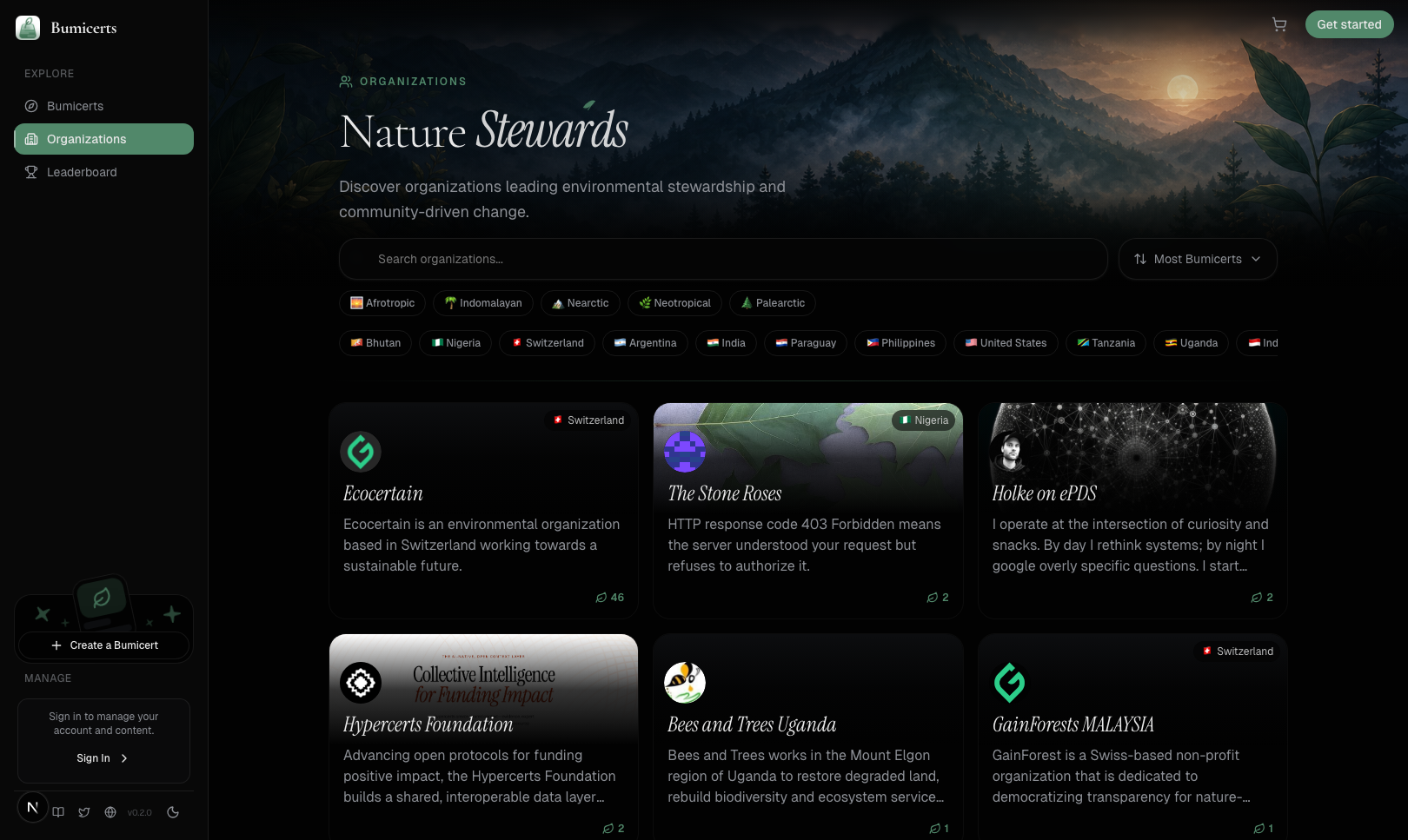 Organizations page dark mode
