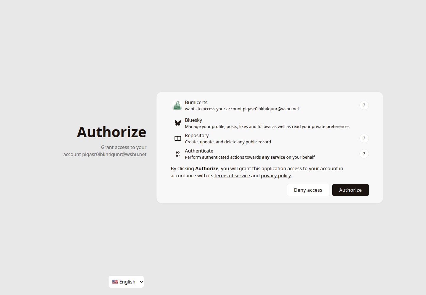 OAuth authorize screen after email code