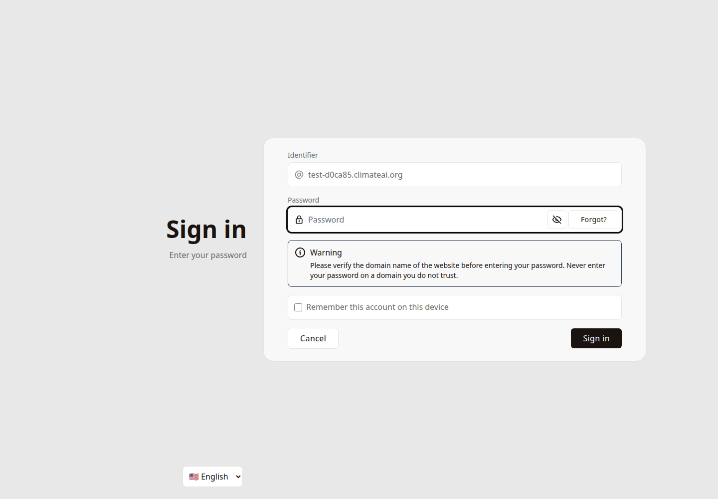 ClimateAI password form