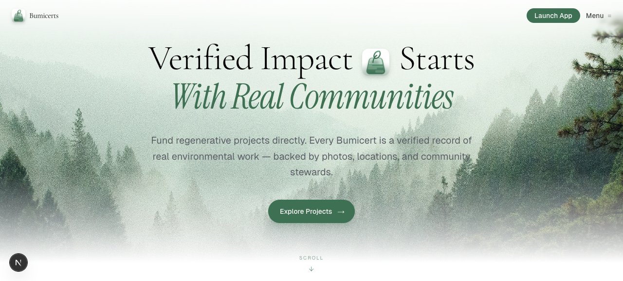 Bumicerts signed-out home page