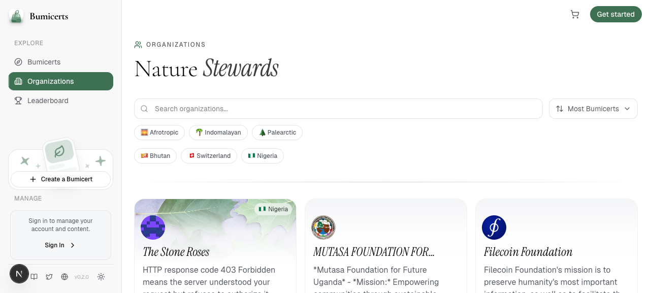Organizations page