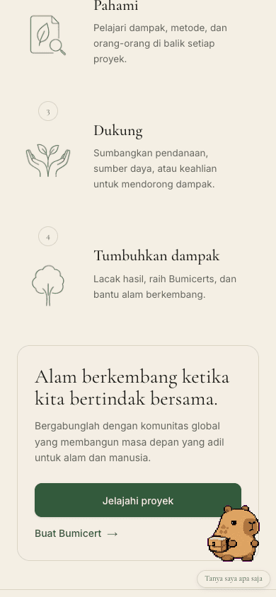 Nature thrives CTA banner on mobile — full-width primary button, ghost link below.