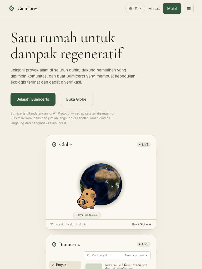 Tablet 768px — hero with side-by-side CTAs, Globe card inline below.