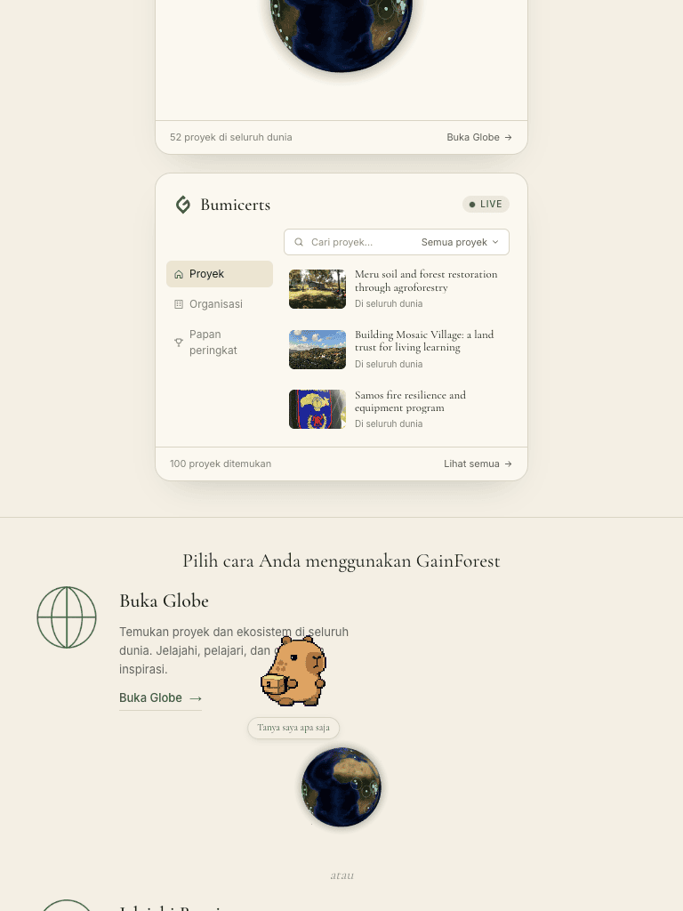 Tablet 768px — Bumicerts card inline, ChoosePath section beneath.