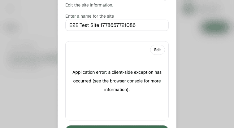 Edit site modal error