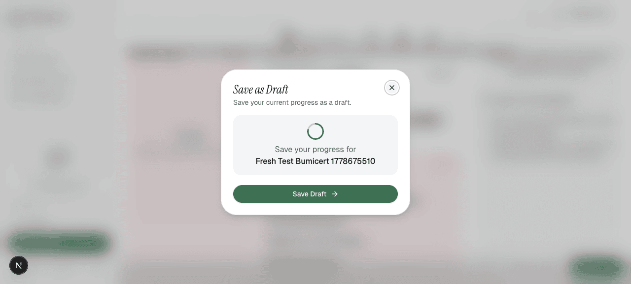 Draft saved modal