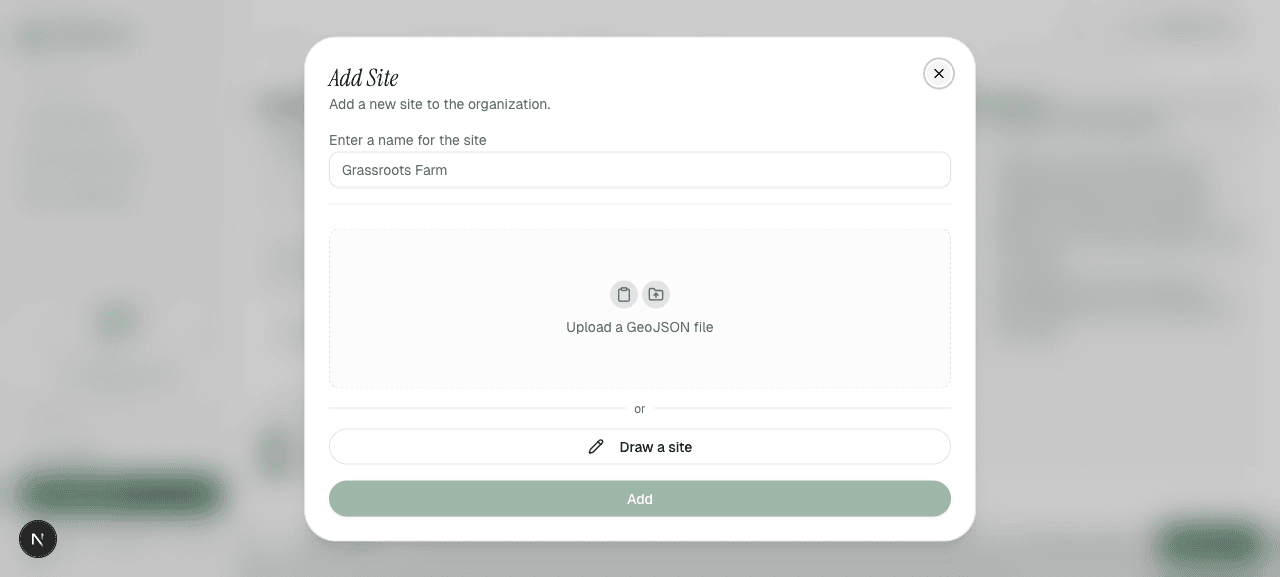 Add site modal