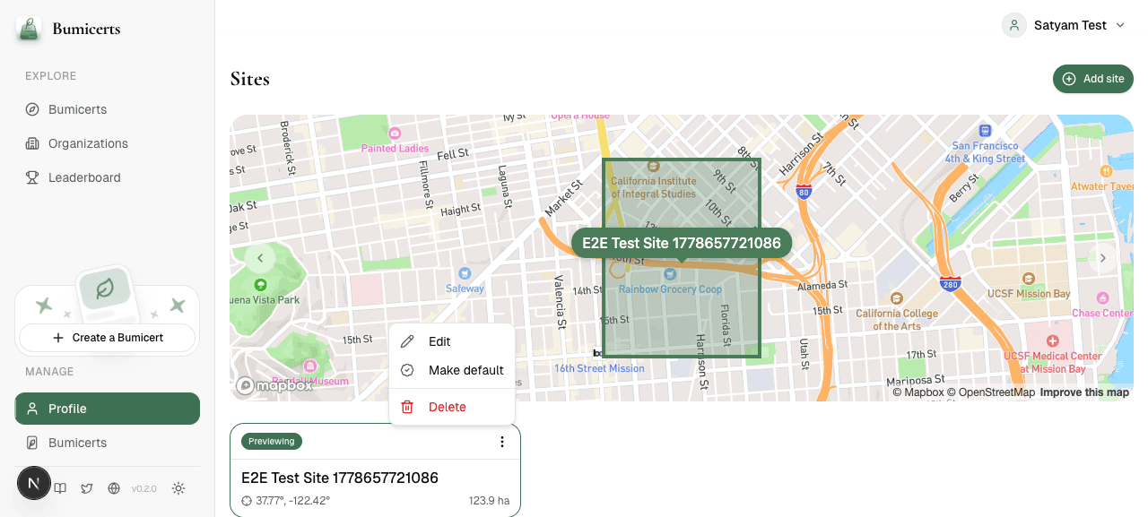 Site options dropdown