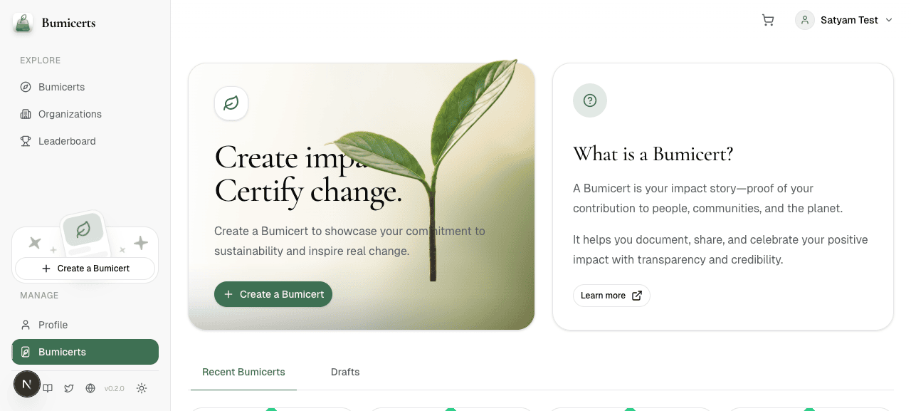 Create bumicert start