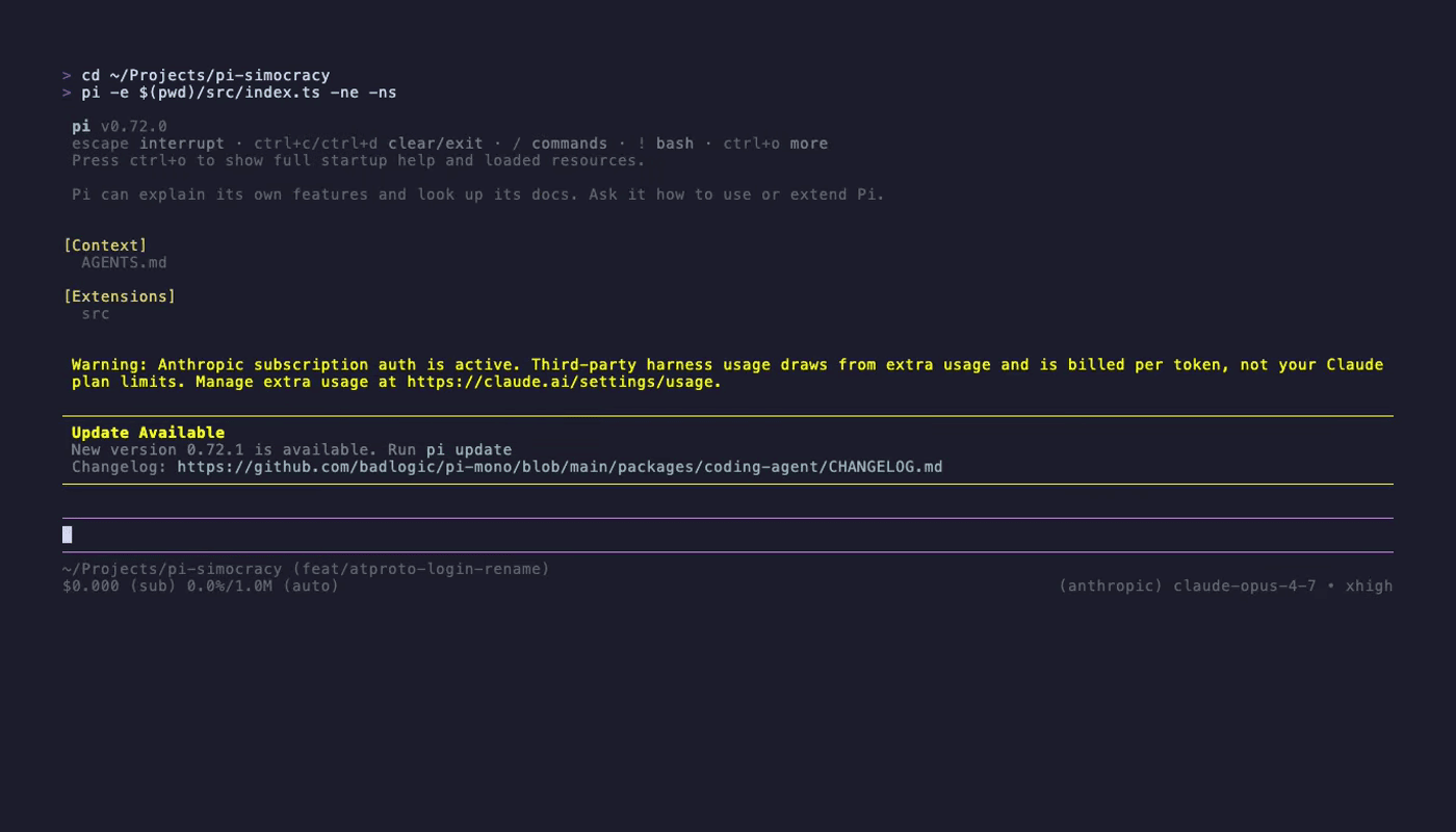 Pi boot output with the renamed extension: no [Extension issues] block, clean banner