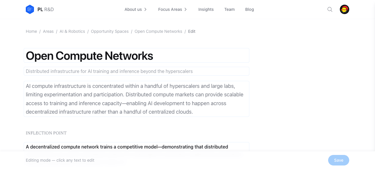 Edit page loaded with all fields as textareas