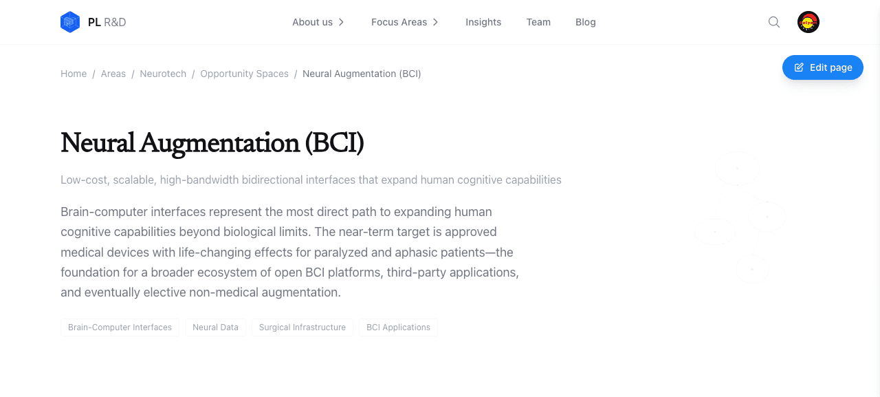 Neurotech detail page with Edit button