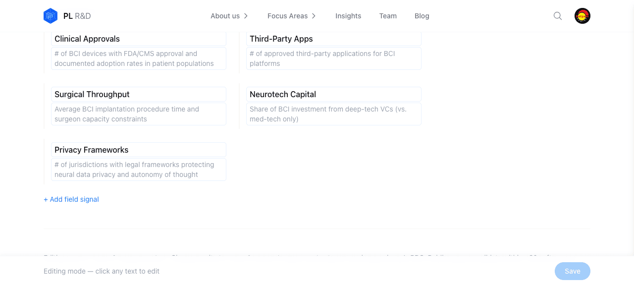 Editor — Field Signals (KPI + measurement pairs)