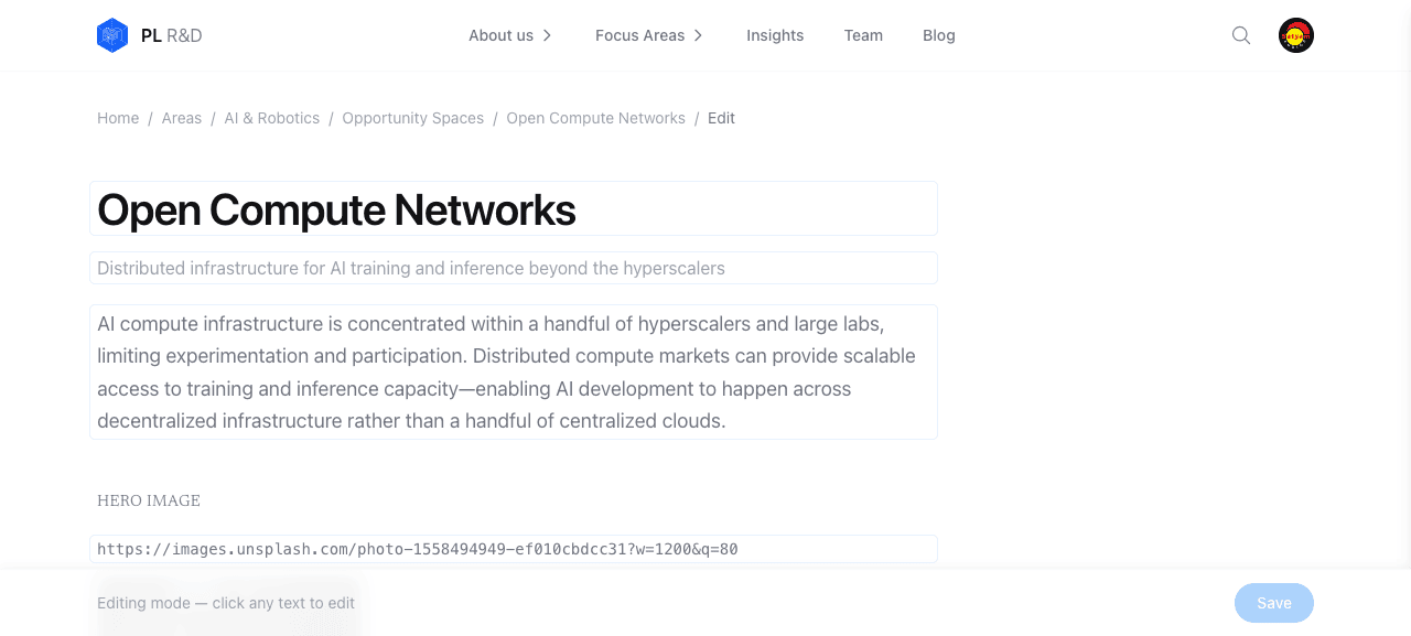 After revert — URL restored, Save bar idle