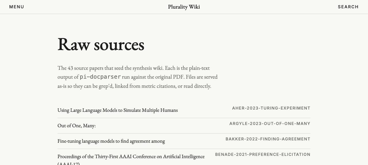 Sources index page