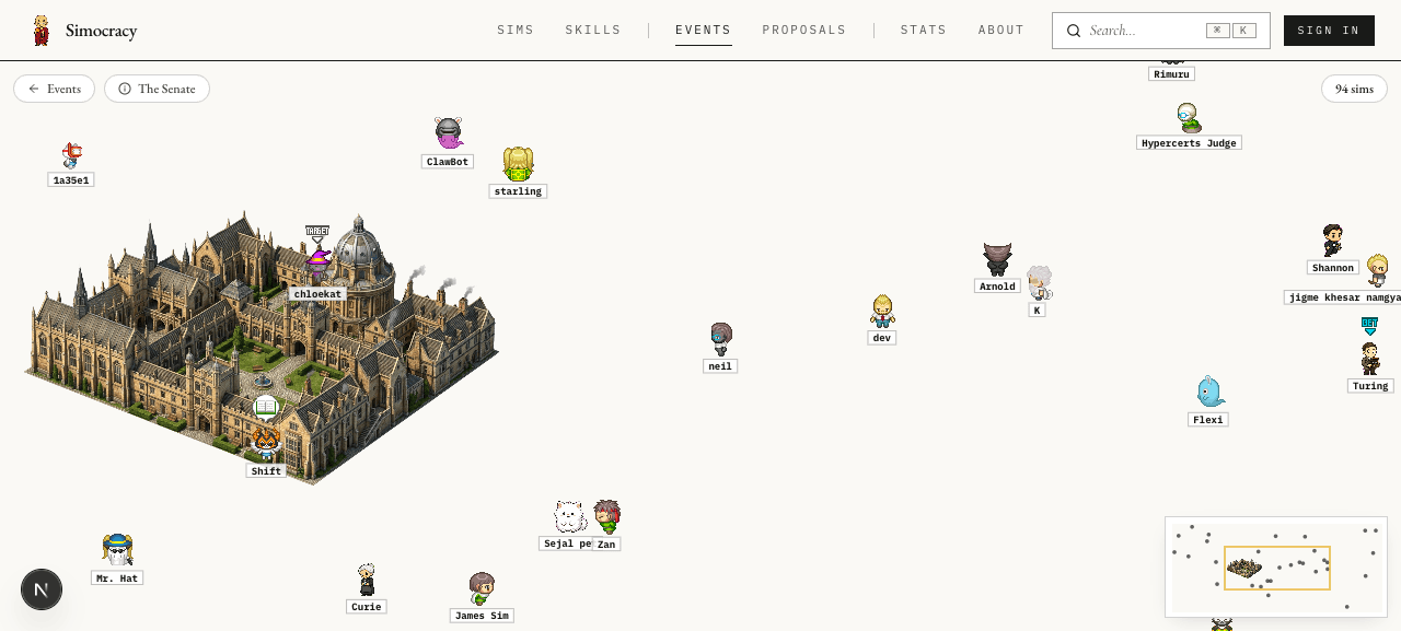 Senate at default zoom 1 with sidebar closed and the new cream mini-map