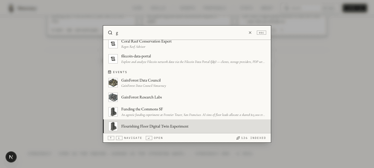 Same query, deeper into the list — now in the EVENTS section with gathering thumbnails.