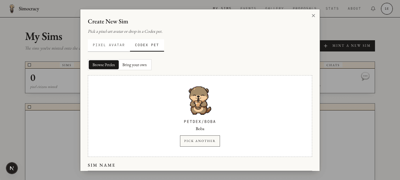 Boba picked, animated preview, Pick Another button