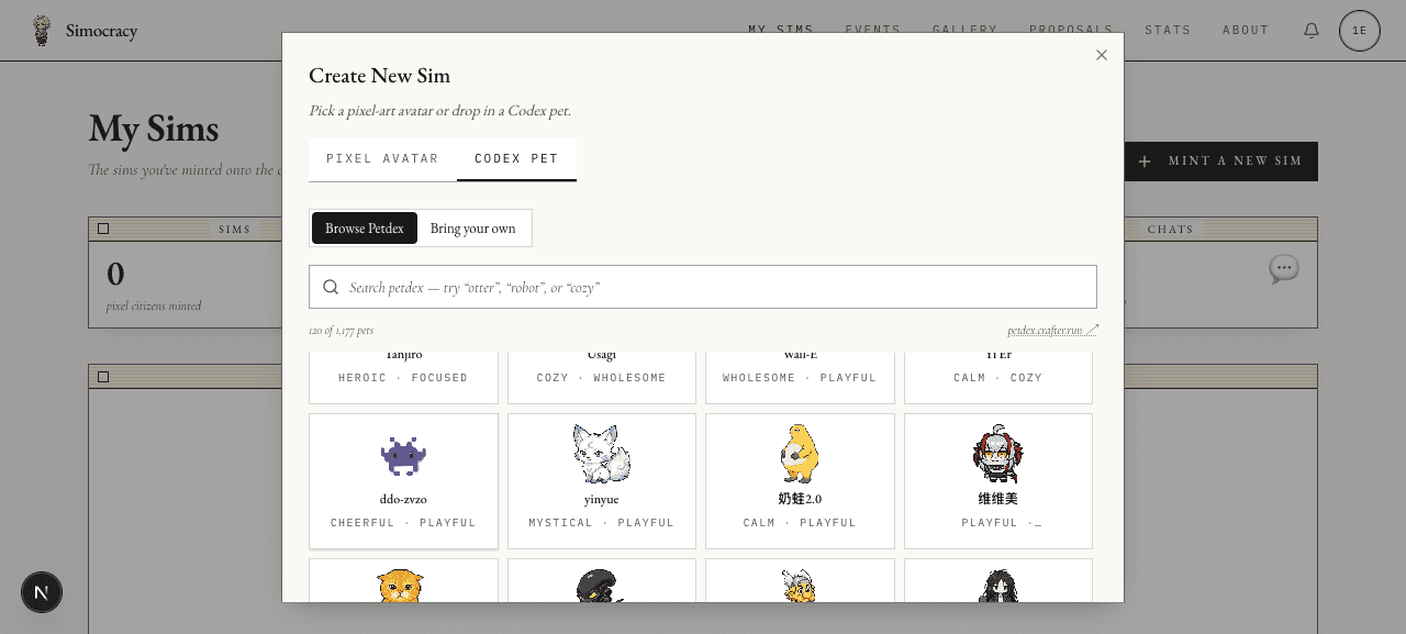 Grid showing 120 of 1,177 pets after scrolling through three pagination batches