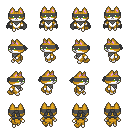 Mr Meow sprite sheet (128x128, 4x4 grid of 32x32 walk frames)