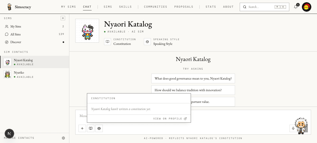 Constitution popover, empty state